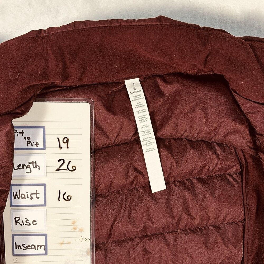 Lululemon Womens Vest Down For It All Goose Down Vest Size 8 D.Red 700 Fill $148 - Picture 9 of 13